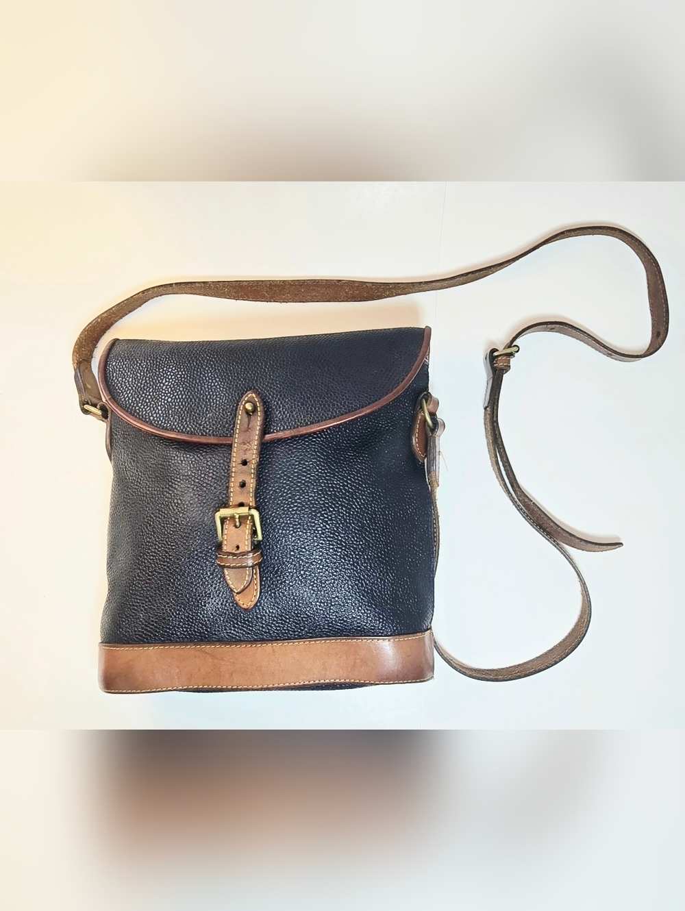 Vintage Mulberry Crossbody Bag Black Scotchgrain Leather Brown Trim